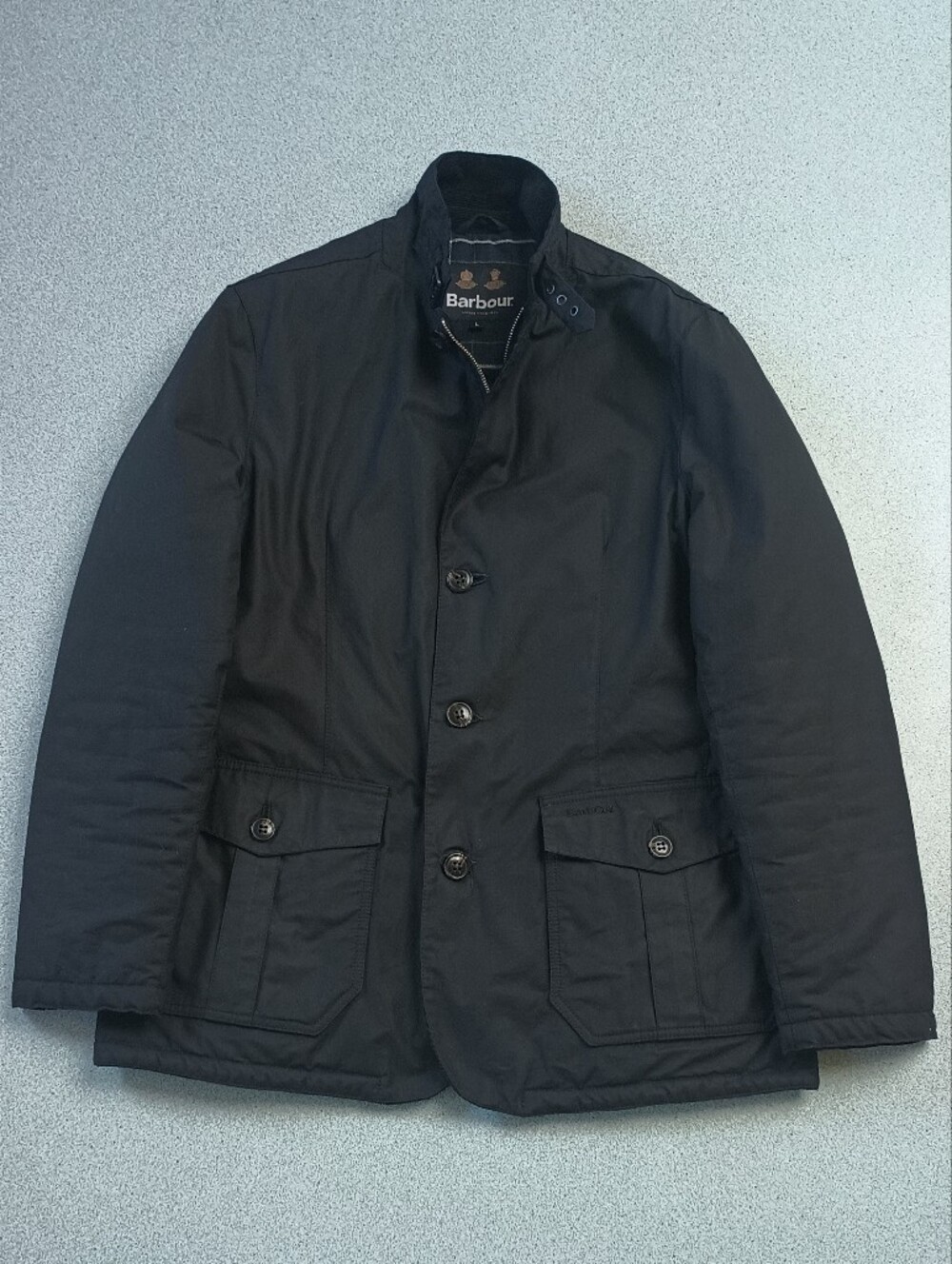 Rare Barbour Winter Lutz Waxed Cotton Jacket Black Large Non-quilted